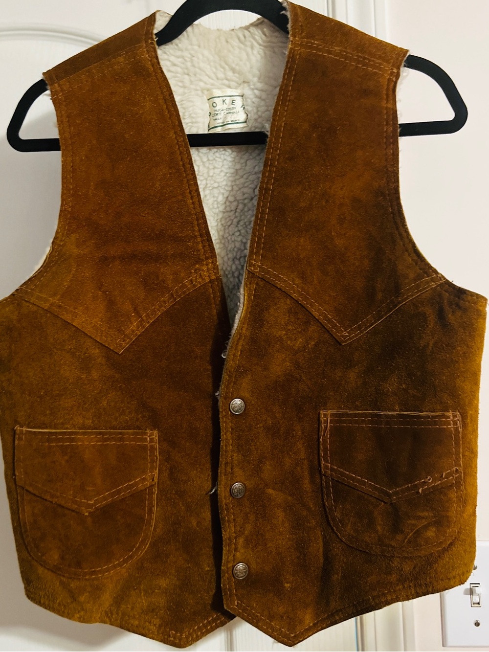 Suede Sherpa-Lined Vest in Brown - Vintage Style
